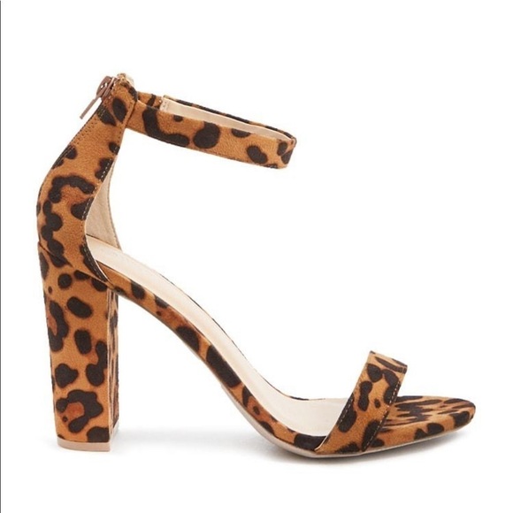 Leopard Print Block Heel Single Strap Heels - Picture 1 of 9